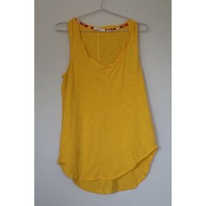 Pure + Good Anthropologie Yellow Cotton Slub Knit Tank Top Curved Hem Medium